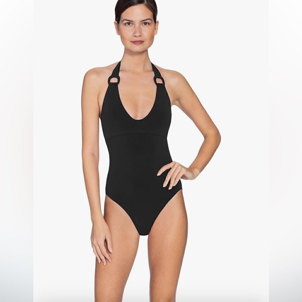 Robin Piccone Women's Kate Scoop Neck One Piece Swimsuit black slimming size 14